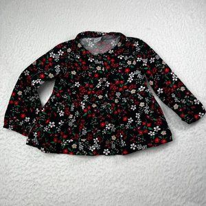 Carter's Flowered Girl's Top Sz 24M Black Background Red Purple White Green